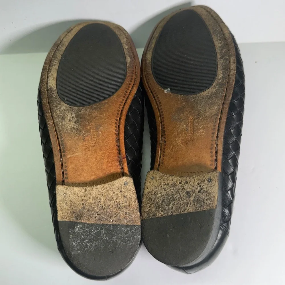 Allen Edmonds St. Lucia Loafers Mens 9.5 Black Woven Leather Penny Italy 48212